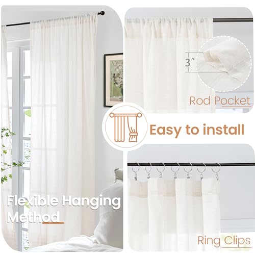 BGment Natural Linen Curtains 42X63 Inch Length for Living Room Windows - color: Linen, size: 42"W x 63"L (Pack of 2)