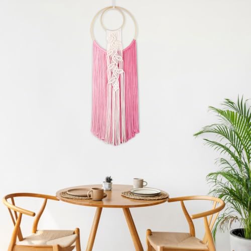 LB Pink Macrame Wall Hanging for Bedroom Headboard,10X30 Inch - color: Pink