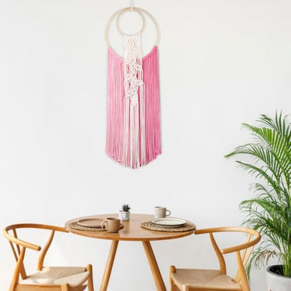 LB Pink Macrame Wall Hanging for Bedroom Headboard,10X30 Inch - color: Pink