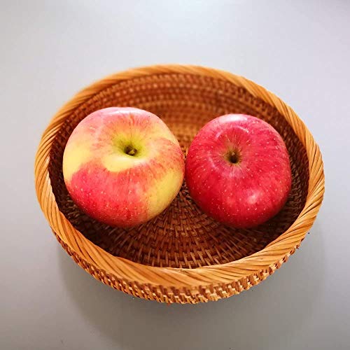 Hadewoven Round Rattan Fruit Basket Wicker Food Tray Weaving Storage Holder Dining Room Bowl, 8 Inch Small Bread Baskets Tray for Serving with Deep Wall, Brown (Small 7.48”) - size: Small 7.48"