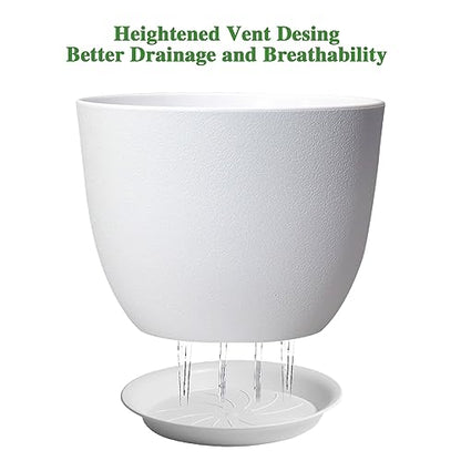 UOUZ 12inch Large Plant Pot, Modern Plastic Planter with High Driange Holes and Saucer for Indoor Outdoor Garden Plants and Flowers, White - color: White