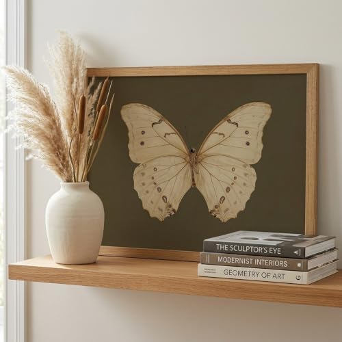 DGBQMK Vintage Butterfly Wall Art, Rustic Insect Print Framed Canvas Poster, Dark Academia Room Decor, Solid Wood Frame, Ready to Hang for Living Room Bedroom Office 12x16 inch - color: butterfly, size: 16"Lx12"W