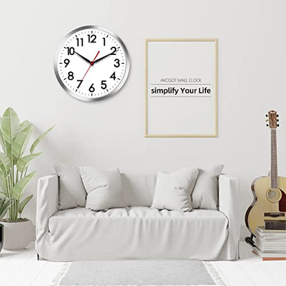 AKCISOT 14 Inch Wall Clock, Silent Battery Operated Analog Clock, Silver - color: B_silver, size: 14 Inch