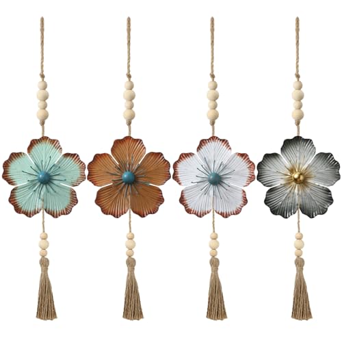 Tandefio 4 Pcs Metal Floral Tassels with Farmhouse Wood Beads, Retro - color: Retro