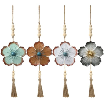 Tandefio 4 Pcs Metal Floral Tassels with Farmhouse Wood Beads, Retro - color: Retro