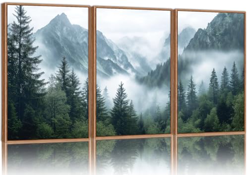 YeeHomedec Large Mountain Framed Canvas Wall Art, Modern Calming Forest Wall Decor, Misty Nature Mountains Art Painting, Wooden Pine Trees Artwork for Living Room Bedroom Farmhouse 24"x36"x3 - color: Misty Mountain, size: 36"L x 24"W