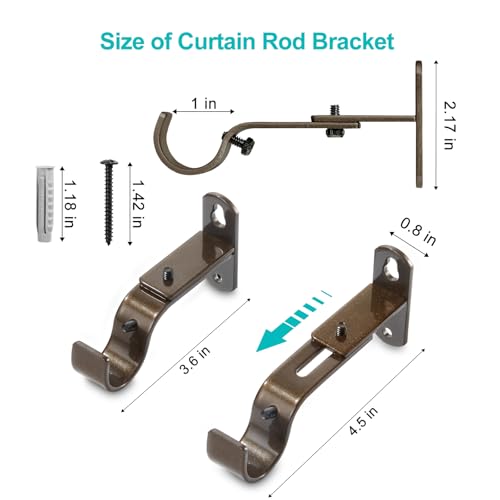 Adjustable Curtain Rod Brackets, Metal Window Drapery Rod Hanger Holders Hooks for 1 inch Rods (Brown, Set of 2) (Pack of 2) - color: Brown, size: Set of 2 (Pack of 2)