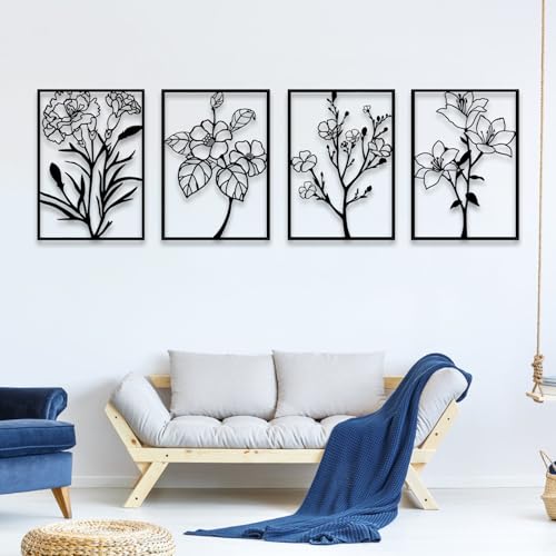 Metal Flower Wall Decor Art Living Room, Black Floral Wall Art Home Decor - size: L 15.7 x 22.5