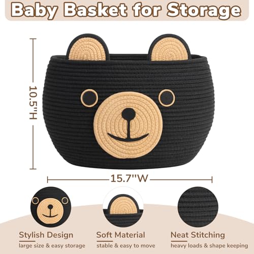 CherryNow Large Baby Basket for Gifts Empty, Cute Bear Design, Black - color: Black Brown, size: 15.7"D x 10.5"H