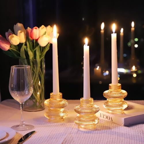 VOHO Set of 6 Champagne Gold Taper Candle Holders for Table Centerpiece - color: Gold