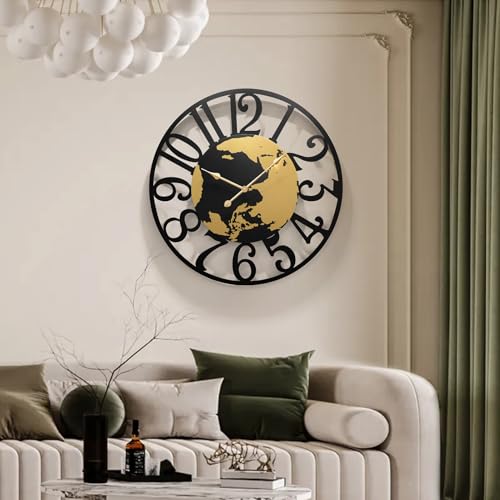 Large Wall Clocks for Living Room Decor，World Map Large Round Wall Clock 24 Inches Or Larger with Wooden Clock for Office,Living Room,Kitchen,Dining Room Decor - color: Black World Map-arabic Numerals, size: 24inch