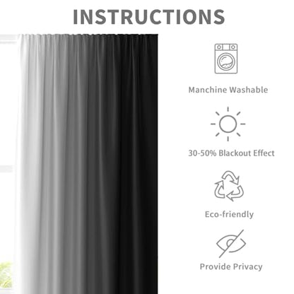 Black White Curtains, Ombre, 2 Panels, 42" W x 63" L, Rod Pocket - color: New Black, size: 42"W x 63"L (Pack of 2)