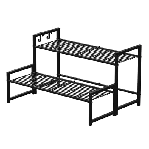 Garden 4 you 2 Tier Metal Stackable Plant Stand, Flower Pot Holder - color: Black, size: 27.5"L x 9.6"W x 16"H