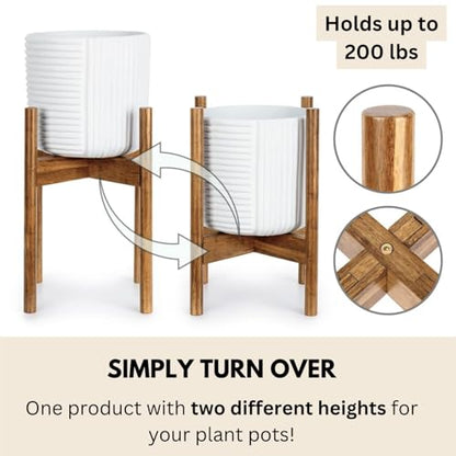 Fox & Fern Large Adjustable Plant Stand Indoor, Bamboo Stand, 11 - 15 Inch - color: Polished Bamboo, size: 11 - 15 Inch
