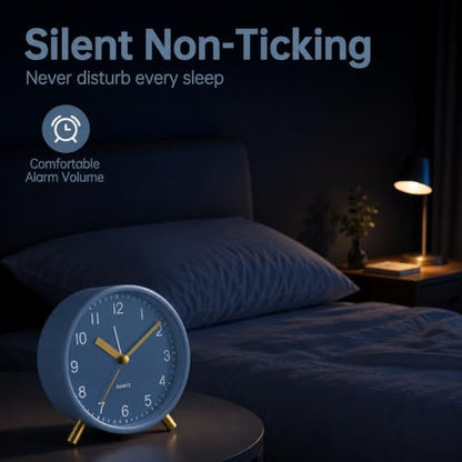 JALL Analog Alarm Clock, 4 inch Super Silent Non Ticking Small Clock with Night Light, Battery Operated, Simple Design, Easy Setting for Office, Bedroom, Bedside, Desk, Teens, Elders, Adult, SkyBlue - color: Blue