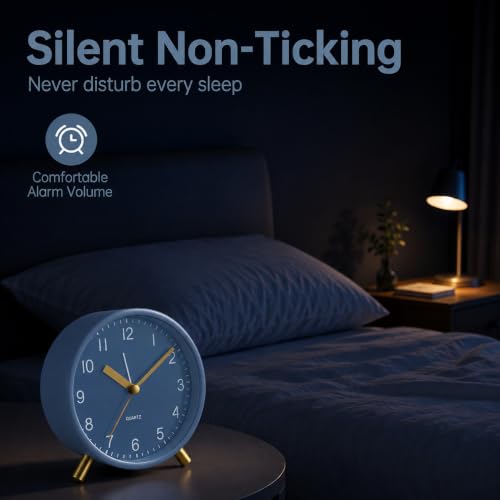 JALL Analog Alarm Clock, 4 inch Super Silent Non Ticking Small Clock with Night Light, Battery Operated, Simple Design, Easy Setting for Office, Bedroom, Bedside, Desk, Teens, Elders, Adult, SkyBlue - color: Blue