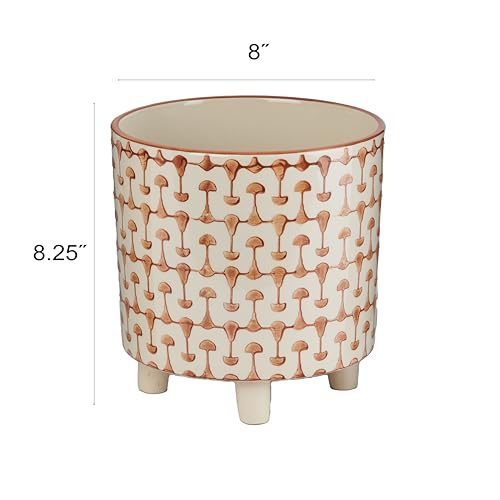 Creative Co-Op Footed Stoneware Planter with Abstract Print, Rust and White - color: Rust and White