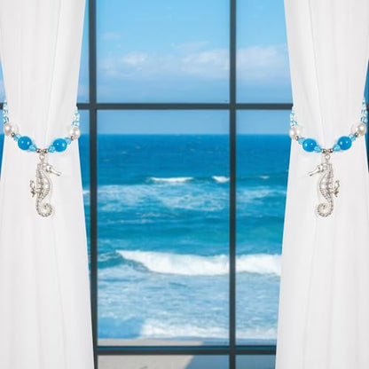 Magnetic Curtain Tieback, 2 Pack Seahorse Curtain Tiebacks, Handmade Beaded Curtain Tie