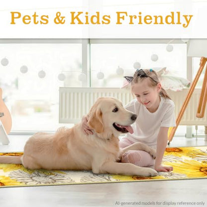 AooHHooA Sunflower Runner Rug 2x8 Non-Slip Washable Yellow - color: Sunflower-1, size: 2' x 8' (Runner)