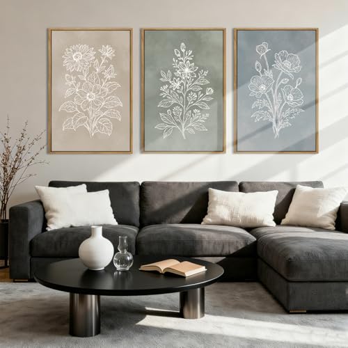 Anyzal Large Boho Botanical Framed Wall Art 16x24 Inch Minimalist Floral Canvas Wall Decor Farmhouse Plant Art Prints for Living Room Bedroom Dining Room Set of 3 - color: Botanical, size: 24"L x 16"W