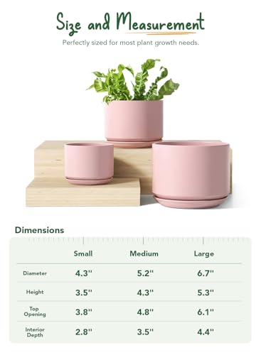 LE TAUCI Ceramic Pots for Plants, 4.3+5.3+6.8 Inch, Set of 3, Pink - color: Pink, size: 4.3"+5.3"+6.8"