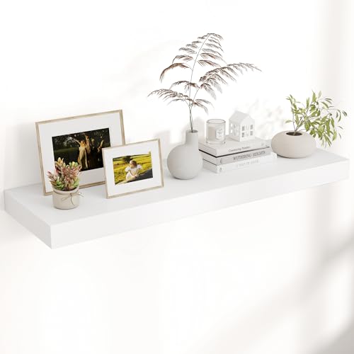 40 Inch Floating Shelves for Wall, 12"D Wood Storage Shelves, White Finish - color: White, size: 40 Inch