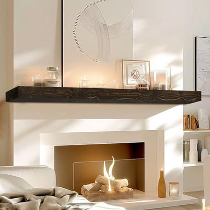 60x7x3in Solid Pine Wood Fireplace Mantel, Weathered Black - color: Weathered Black, size: 60x3x7-solid