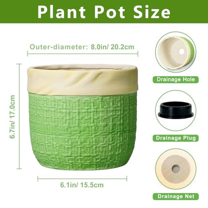 8 Inch Plant Pot, Ceramic Pots for Plants, Round Flower Pots, Green - color: Green, size: 8 Inch