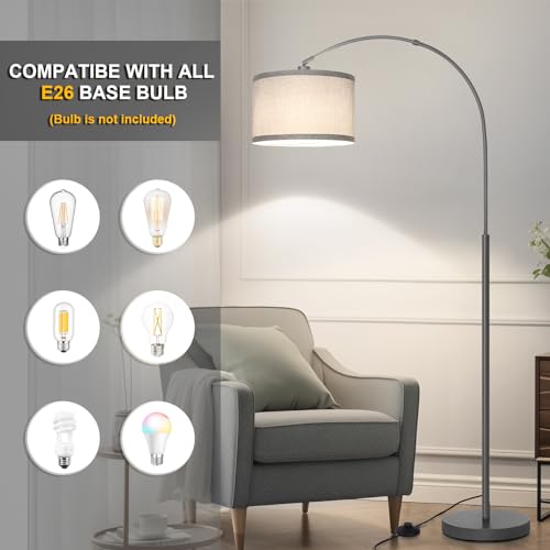 Modern Floor Lamp, Arc Standing Lamp with Gray Lampshade and Pedal Switch - color: Metal Gray Base with Gray Shade