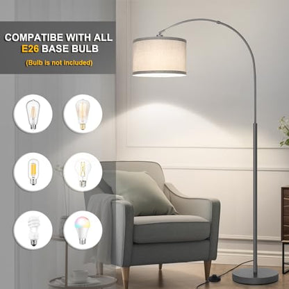 Modern Floor Lamp, Arc Standing Lamp with Gray Lampshade and Pedal Switch - color: Metal Gray Base with Gray Shade