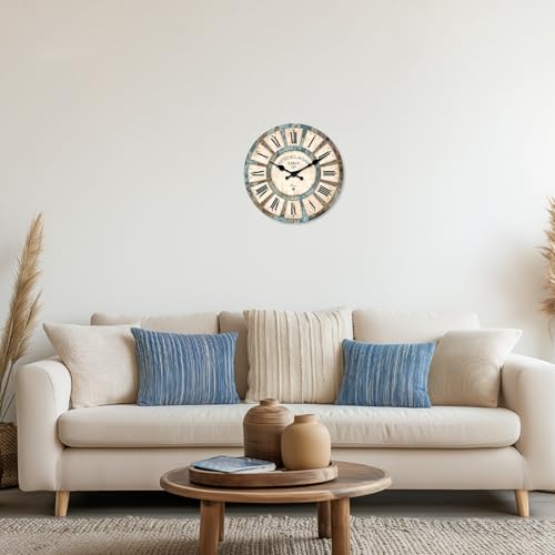 Retro Wooden Wall Clocks Battery Operated 10 Inch - color: Blue1, size: 10 Inch