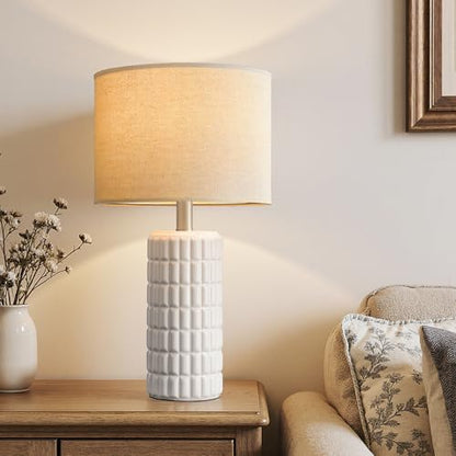 Seealle 23" Modern Ceramic Table Lamps Set of 2, Lamps for Bedroom, White - color: White