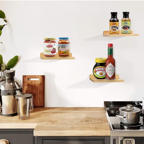 Small Floating Shelves for Wall,5x8.5 Inch,Natural Wood,Set of 3 - color: Wood Color