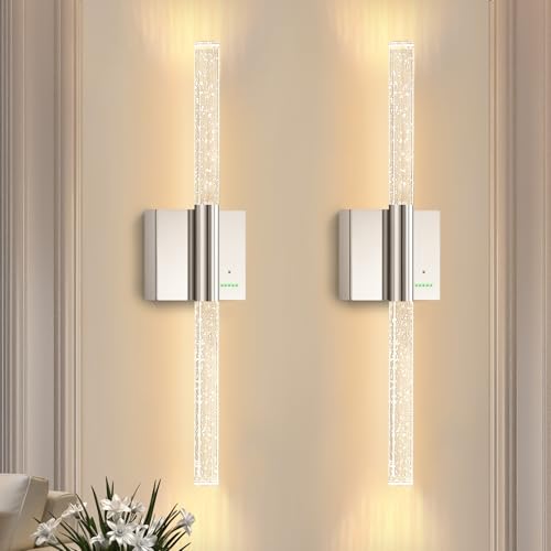 Battery Operated Wireless Wall Sconces, 2 Pack Dimmable Wall Lighting - color: Nickel