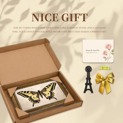 Vintage Yellow Butterfly Animal Insect Gold Frame Wall Art Canvas Print - color: Yellow Swallowtail Butterfly, size: 11"L x 9"W