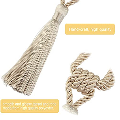 6 Pack Curtain Tiebacks Handmade Tassel Rope Curtain Holdbacks - color: Beige, size: 6p