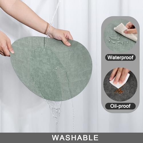 Myir JUN 14" Round Placemats Set of 4, Reversible Dual-Color Place Mats - color: Gray Sage Green