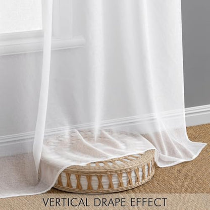 MIULEE White Linen Textured Semi-Sheer Curtains 42W×45L Kitchen 2 Panels - color: White, size: 42"W x 45"L (Pack of 2)