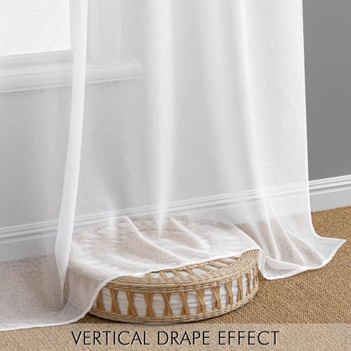 MIULEE Semi White Linen Textured Sheer Curtains 42W×72L Rod Pocket 2 Panels - color: White, size: 42"W x 72"L (Pack of 2)