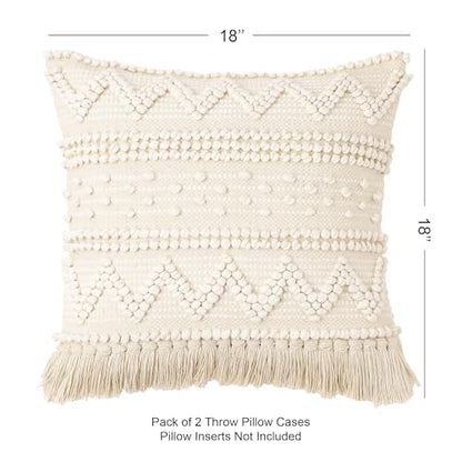 · REDEARTH · Textured Handwoven Throw Pillow Cases - Scandi Chic Natural - color: Scandi Chic Natural, size: 18" x 18" (Pack of 2)