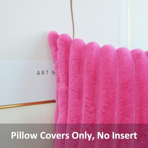JOJUSIS Faux Fur Plush Throw Pillow Covers, Hot Pink, 16 x 16-Inch - color: Hot Pink, size: 16" x 16" (Pack of 2)