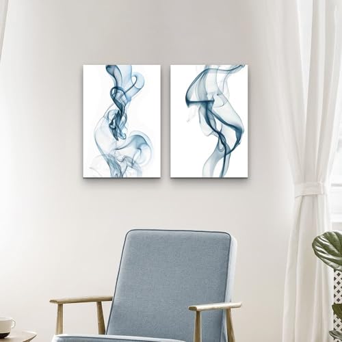 Abstract pictures painting canvas - 2 Piece Blue Smoke Abstract Wall Art for Living Room Bedroom Office Wall Deocr - color: Blue Smoke, size: 11"x16"x2