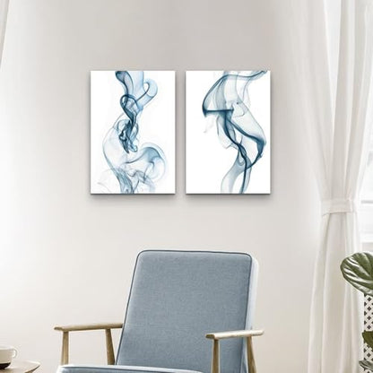 Abstract pictures painting canvas - 2 Piece Blue Smoke Abstract Wall Art for Living Room Bedroom Office Wall Deocr - color: Blue Smoke, size: 11"x16"x2