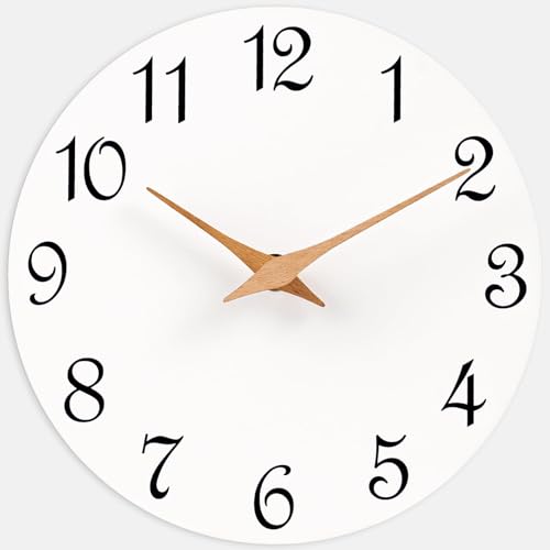 Mosewa Wall Clock Silent Non-Ticking Battery Operated Simple Wooden 14" - color: F_white, size: 14 Inch