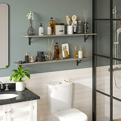 DINZI LVJ Long Wall Shelves, 47.3Inch Wooden Floating Shelves with Brackets - color: Grey Wash, size: 47.3 Inch