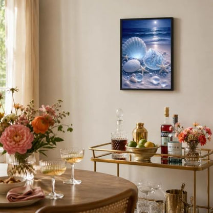 Black Framed Seashell Wall Art, Coastal Pictures Wall Decor, 12x16 in - color: Blue