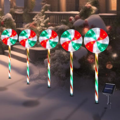 BRIGHTDECK 5 Pack Solar Christmas Pathway Lights, Lollipop Stakes - color: RGW, size: 5Pack