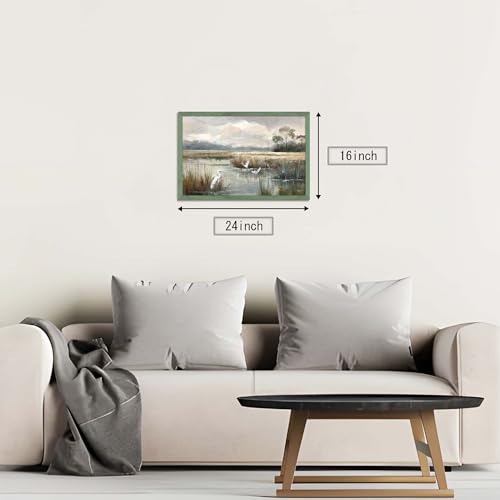 HILL WEST Rustic Landscape Lake Bird Framed Wooden Wall Art, 24x16inch - color: Bird, size: 24"L x 16"W
