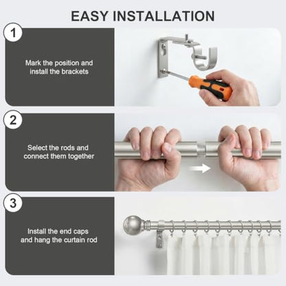 Brushed Nickel Curtain Rods 16-144 Inch Heavy Duty 1 Inch Diameter - color: Nickel, size: 16"-144"|1 Pack