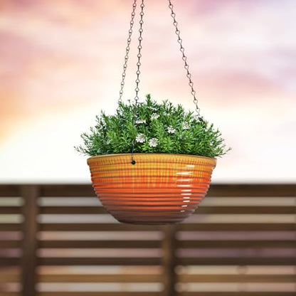 10 Inch Glazed Hanging Planters 2 Pack, Hanging Baskets with Drainage Hole - color: Orange Glaze, size: 10 inch